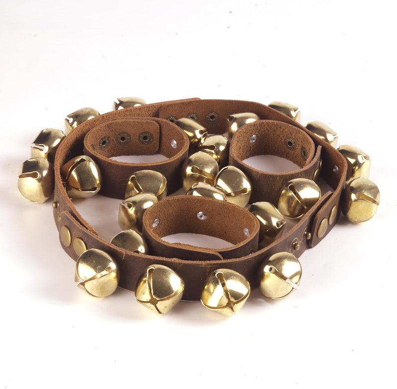 Fishknow Set of 6 Leather Jingle Bell Straps – Wrist & Ankle Bells, Folk Dance & Christmas Costume – Handmade Adjustable Brown Leather with Golden Sleigh Bells - Image 2